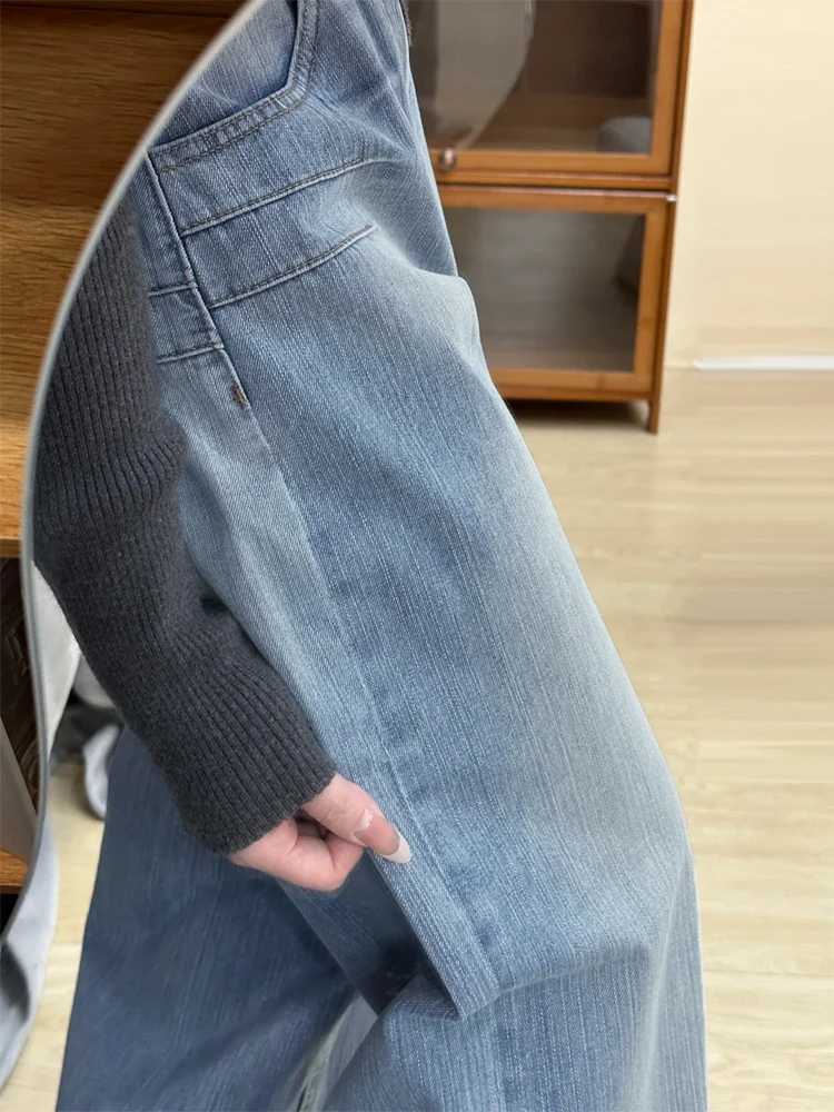 

High Waist Wide Leg Denim Jeans Women's Pear Shape plus Size Loose Straight Drapey Floor-Length Pants Vintage Style