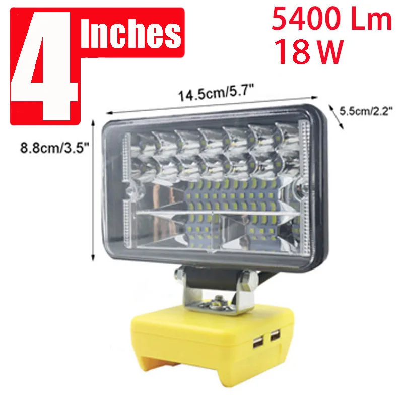 Luces LED de trabajo para coche, lámpara de Camping para Makita, DeWalt, Bosch, Milwauke, Lomvum, Zhipu, batería de iones de litio Jingmi, 4 pulgadas