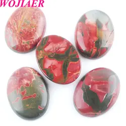 WOJIAER 5Pcs/lot Natural Picasso Jasper Stone Oval Cabochon CAB Focal Flatback Beads For Earring Jewelry Making 30x40mm U8067