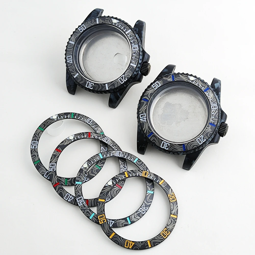40mm Case For SUB Carbon Black Dive Watch Case Ceramic Bezel Insert Fit NH34 NH35 NH36 Movement Watch Mod Parts Fit 28.5mm Dial