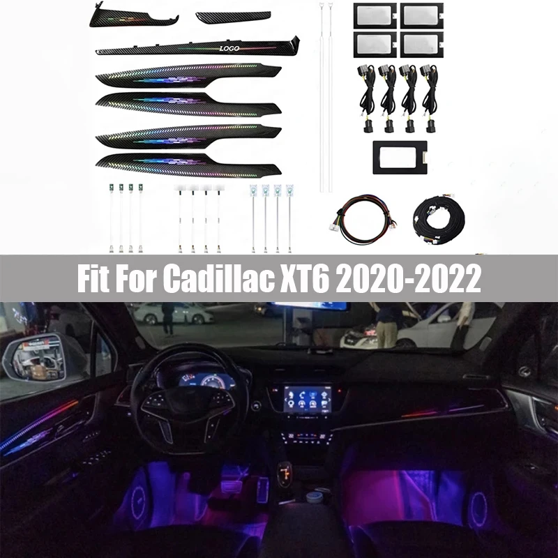 64 Colors Decorative Panel atmosphere Lamp Fit for Cadillac XT6 2020 2021 2022 20 Lights 64 Colors Symphony atmosphere Lamp