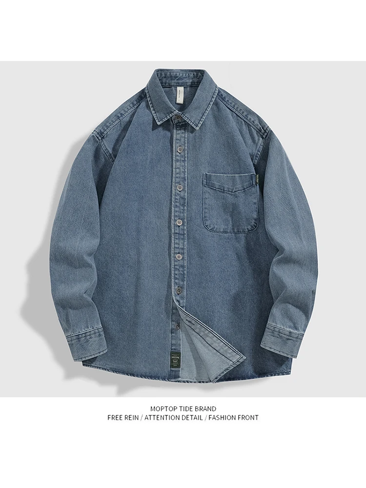 

Retro Casual Denim Workwear irt Loose Long Sve Trendy Outerwear Men's Faion Polyester Fiber Four Seasons Universal