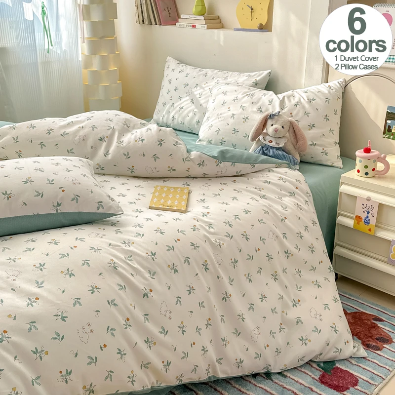 Luxury 100% Cotton 3-Piece Duvet Cover Set (1 Duvet Cover + 2 Pillowcases), Floral Ins-Style Design, Ultra-Soft Bedding Set
