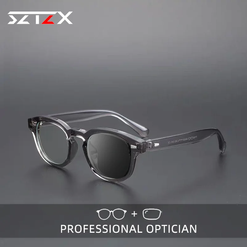 

SZTZX Retro Prescription Myopia Glasses for Men and Women Reading Round Frame Glasses Anti Blue Light Photochromic Eyeglasses