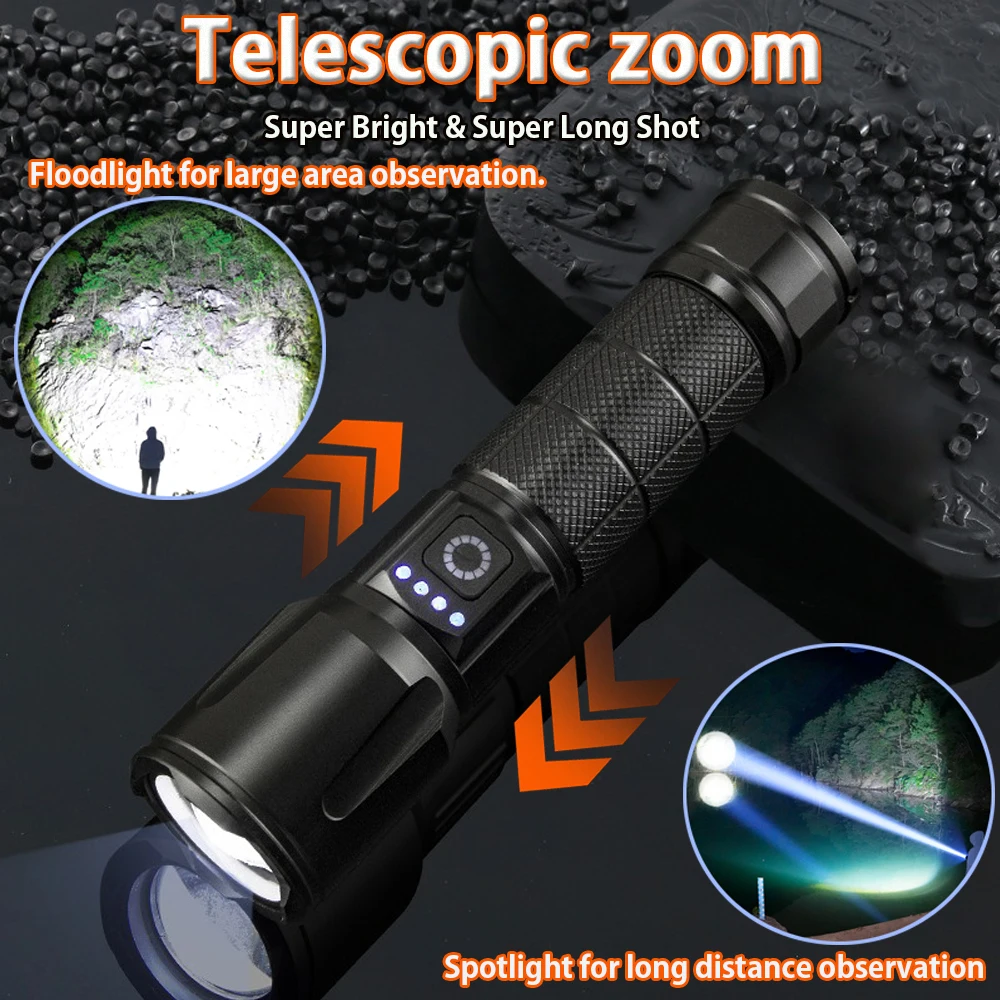 High Powered LED Flashlights Super Bright Tactical Flashlight Rechargeable,Torch Zoomable Waterproof Flash Lights for outdoor