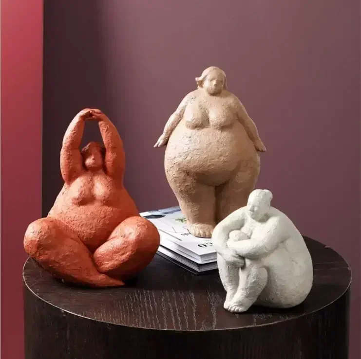 

American Resin Abstract Cute Fat Woman Statue Ornaments Home Livingroom Table Figurines Crafts Cafe Desktop Sculpture Decoration