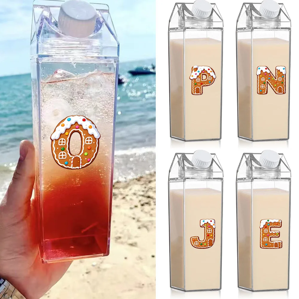 

1pc 1000ml Clear Milk Bottle Juice Jug Organizer Case Sealed Leak Proof Tea Coffee Storage Cup Gingerbread Letter Pattern