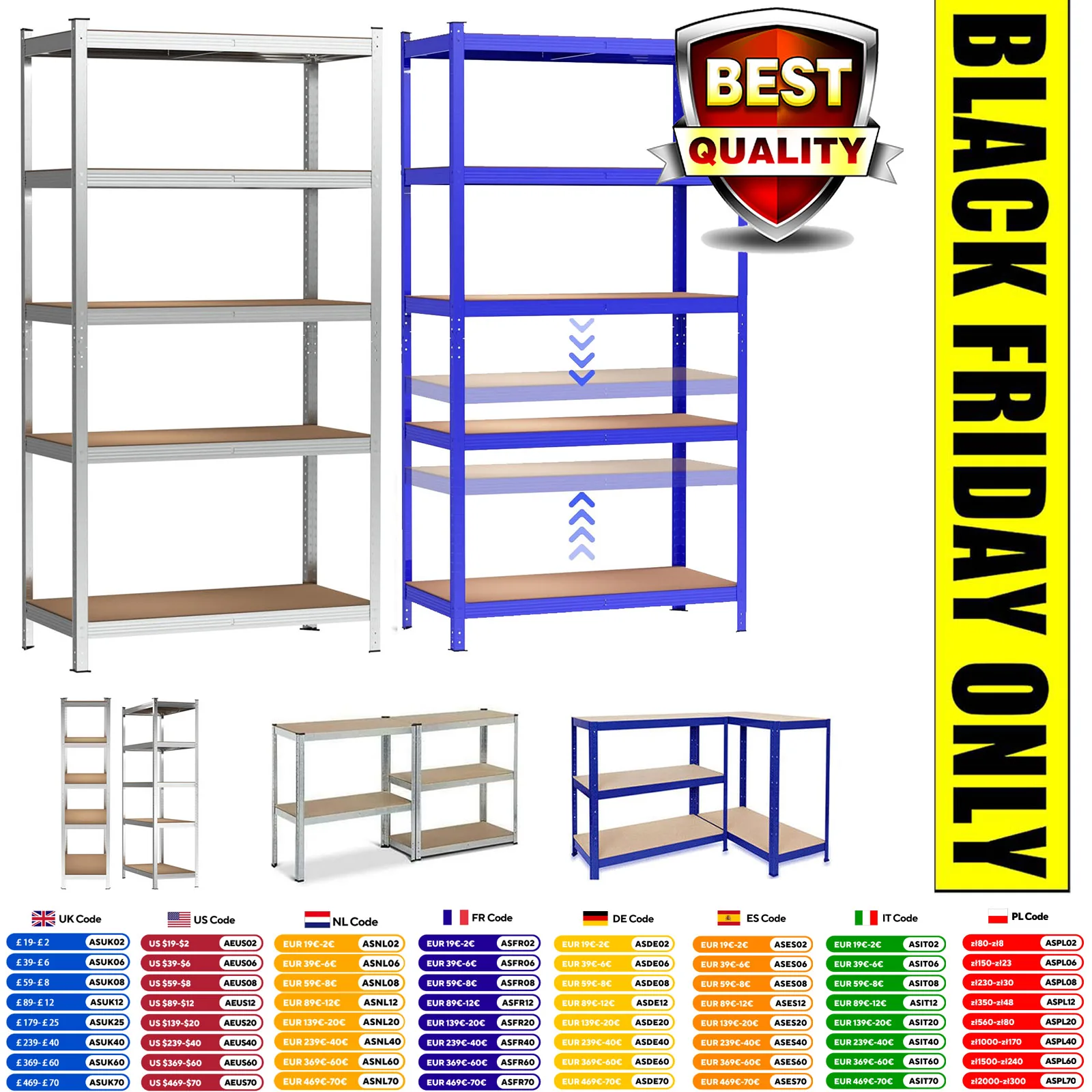 Heavy Duty Shelving Storage Rack, 5 Tier Metal Shelving Workshop Shelving with steel frame, MDF Panel, Up to 875kg Load capacity