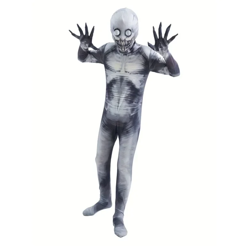 Halloween Skeleton Role Play Costume Printed Horror Grim Reaper Play Zipper Jumpsuit Kids Party Stage Performance Costume