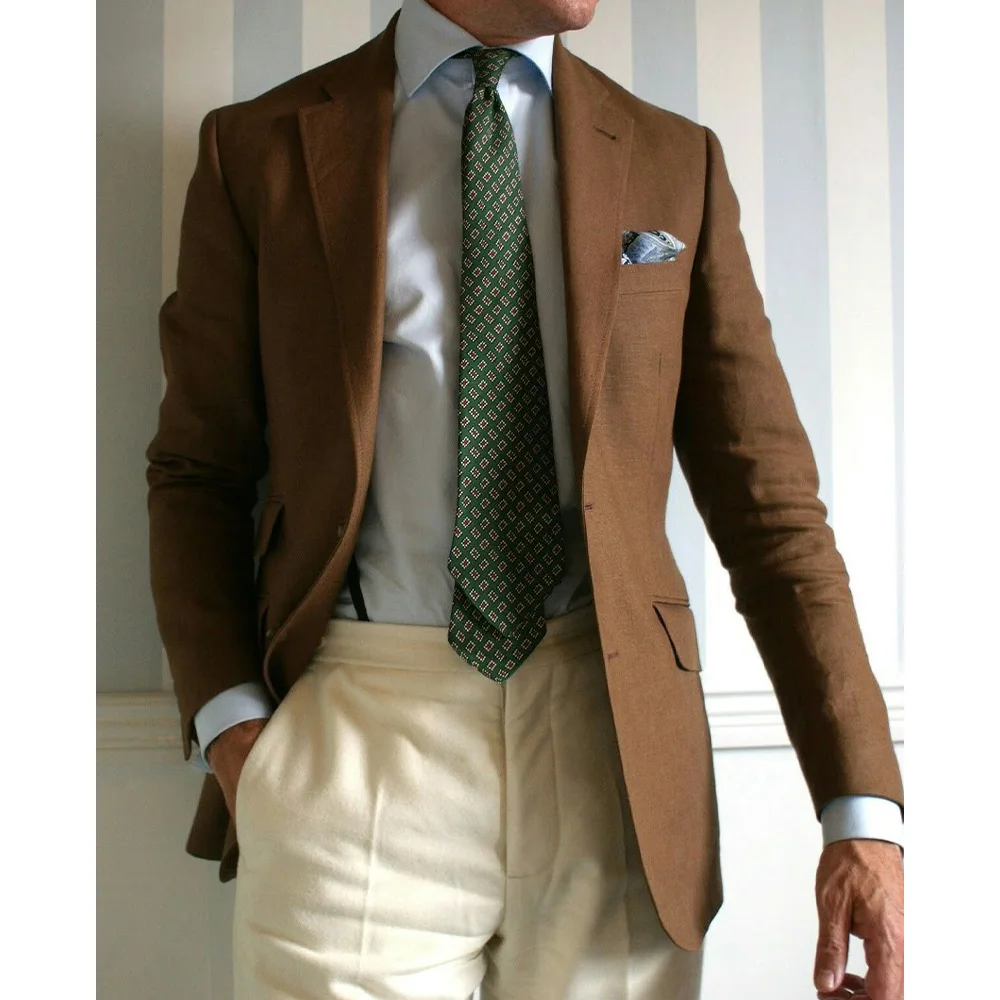 

Mens Suit Jacket Single Breasted Blended Fabric Notched Lapel Comfortable Breathable Business Casual Men Suits Set Classic Forma