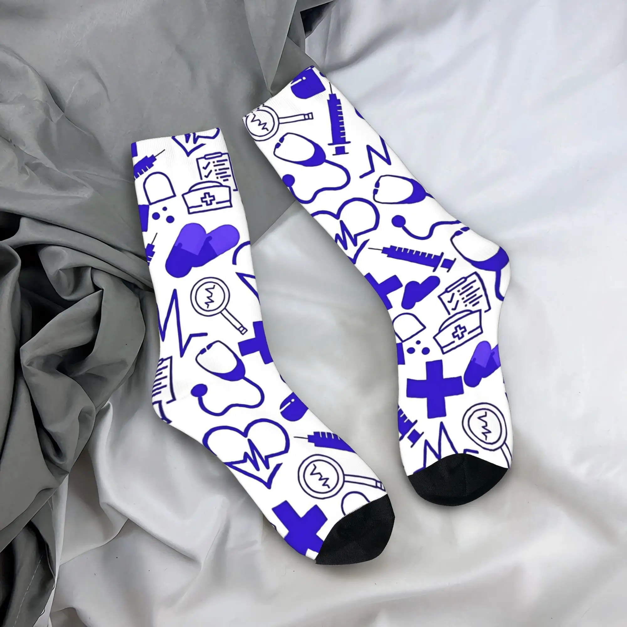 

Доктор Медицинский узор Профессионалы здравоохранения Чулки Женские и мужские носки Средние мягкие забавные носки Весенние нескользящие носки для скалолазания