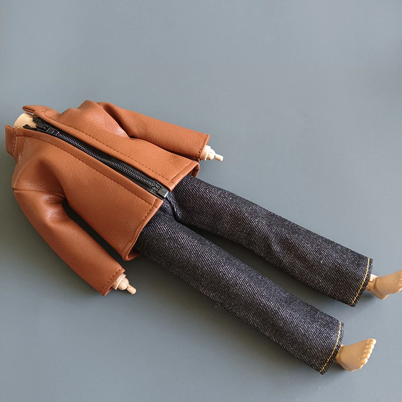 

1/6 Scale Brown Leather Coat and Denim Jeans Pants Set Model for 12''Action Figures DIY Accessories