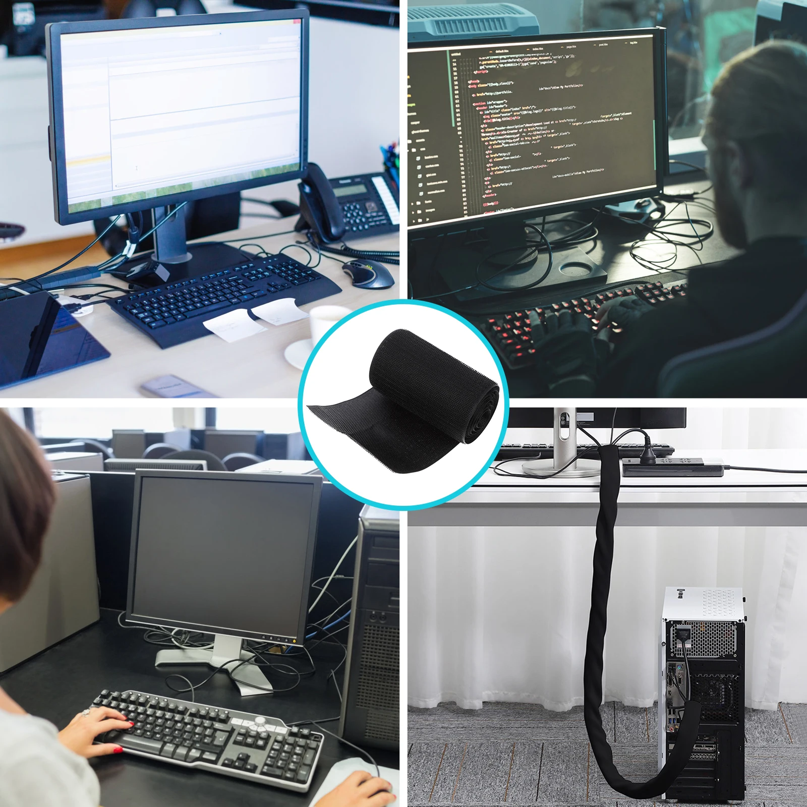 

Floor Cable Protector Polyester Hook Loop Design Removable Reusable Cable Grip Strip for Stairways Hallways Office Conference