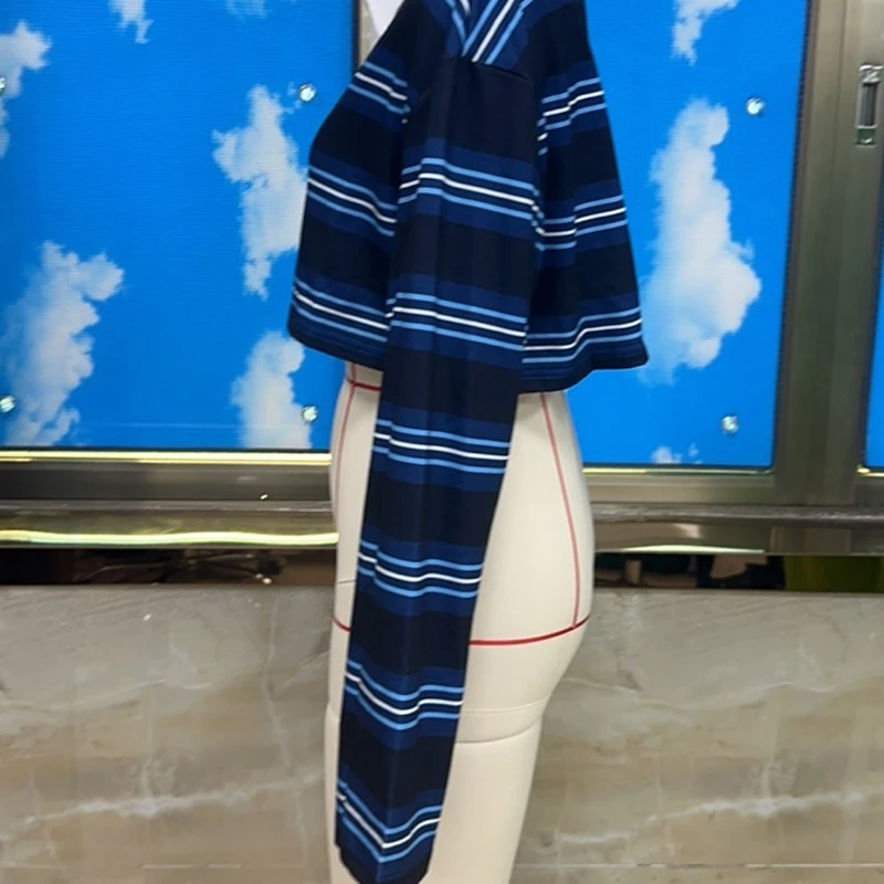 

Cropped Striped Shirt Women Long Sleeve Tops Contrasting Collar Lightweight Casual Fashion Shirt for Daily Wear