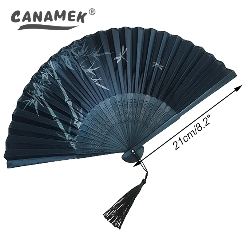 Vintage Chinese Style Folding Fan Bamboo Hand Fan Wooden Shank Classical Dance Fan With Tassel Elegent Female Fan Home Decor