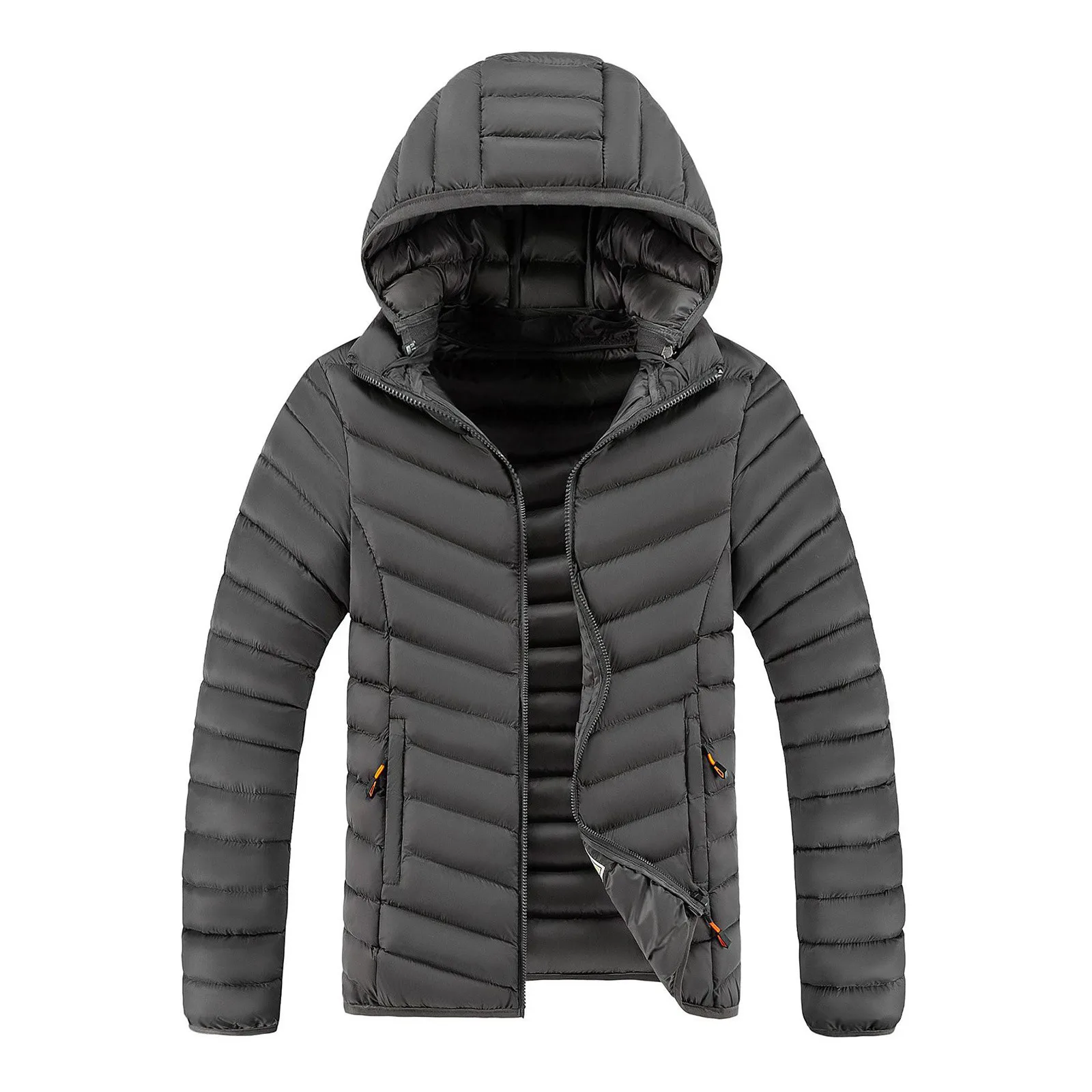 

Male Hooded Parkas Winter Thickening Soild Color Casual Warm Zipper Removable Quilted Jacket Mens Lightweight Puffer Overcoat