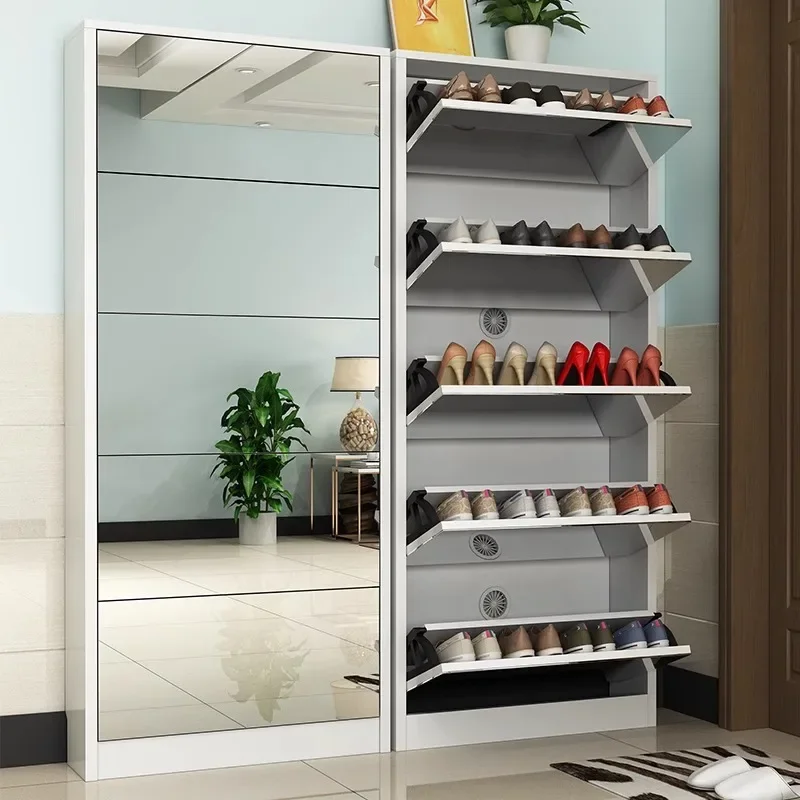 Tipper Shoe Cabinet Slim  Simple Assembly Living Room Shoe Rack Doorway European Multifunctional Mirror High Cabinet Economy