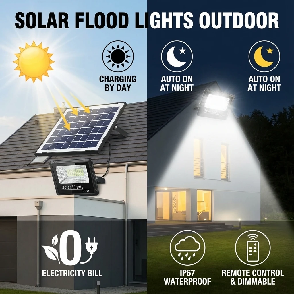 مصباح LED مقاوم للماء IP67 خارجي يعمل بالطاقة الشمسية مع جهاز تحكم عن بعد، بطارية كبيرة، إضاءة أمنية للشارع في ساحة الحديقة