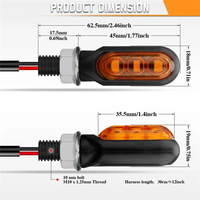 12V Motorcycle LED Turn Signal Lamp Sequential Flowing Indicator Lights Running Light cylindrical Moto Flasher Turn Signals Lamp