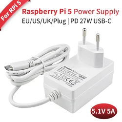 Raspberry Pi 5 27W Power Supply 5.1V 5A USB Type C Charger USB Type C Charger EU US UK Plug for Raspberry Pi 5 / 4B RPI 5