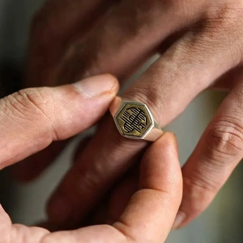 Ancient Script Thunder Ring Personality China-Chic Finger Jewelry For Men Vintage Fashion Geometry Ring KOFSAC