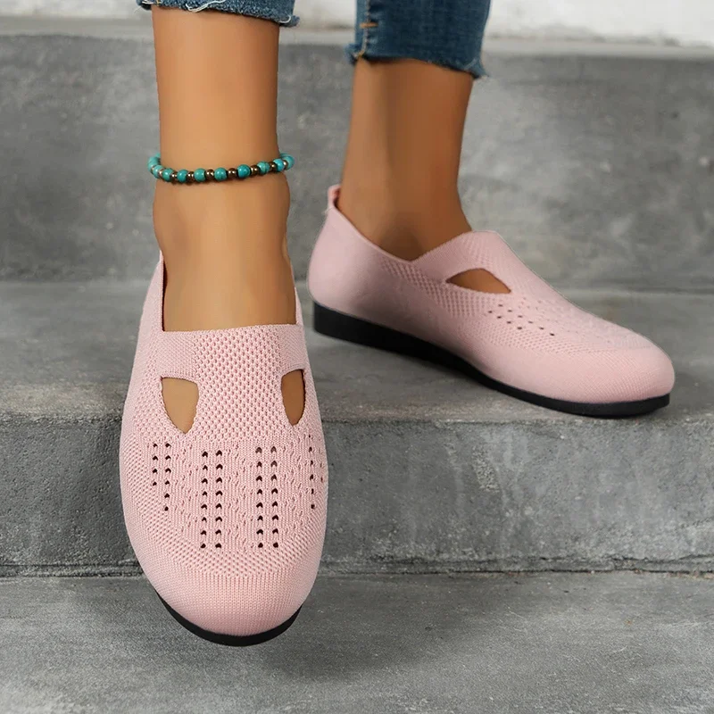 New Women's Shoes Mesh Light Breathable Slip on Casual Shoes Solid Color Versatile Low Help Flat Shoes