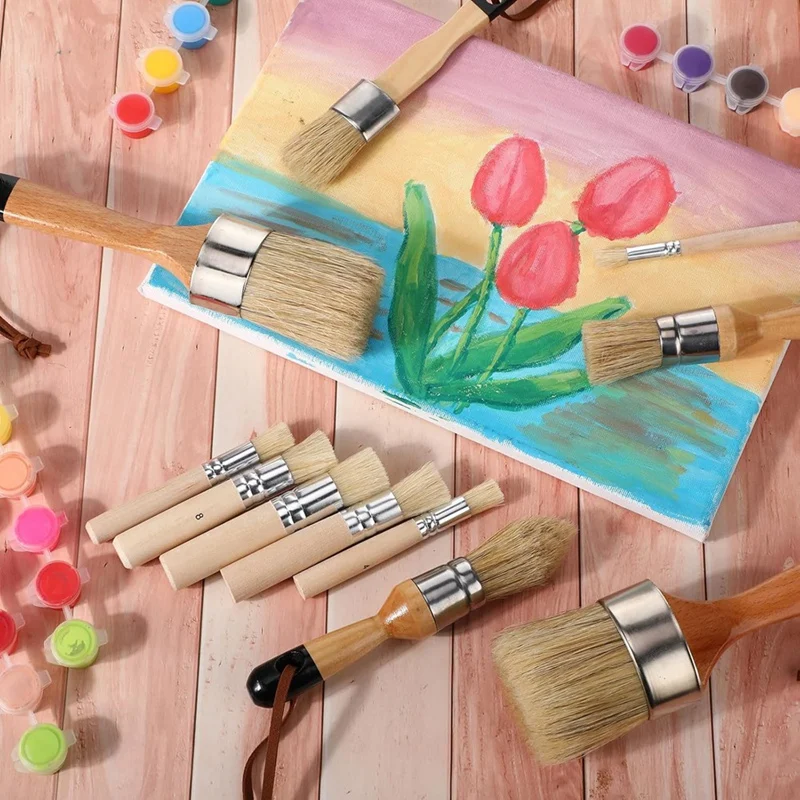 11Pcs Chalk Stencil Brushes Set Wooden Handle Template Brushes For Chalk Paint Stencil Projects Furniture DIY Art Crafts