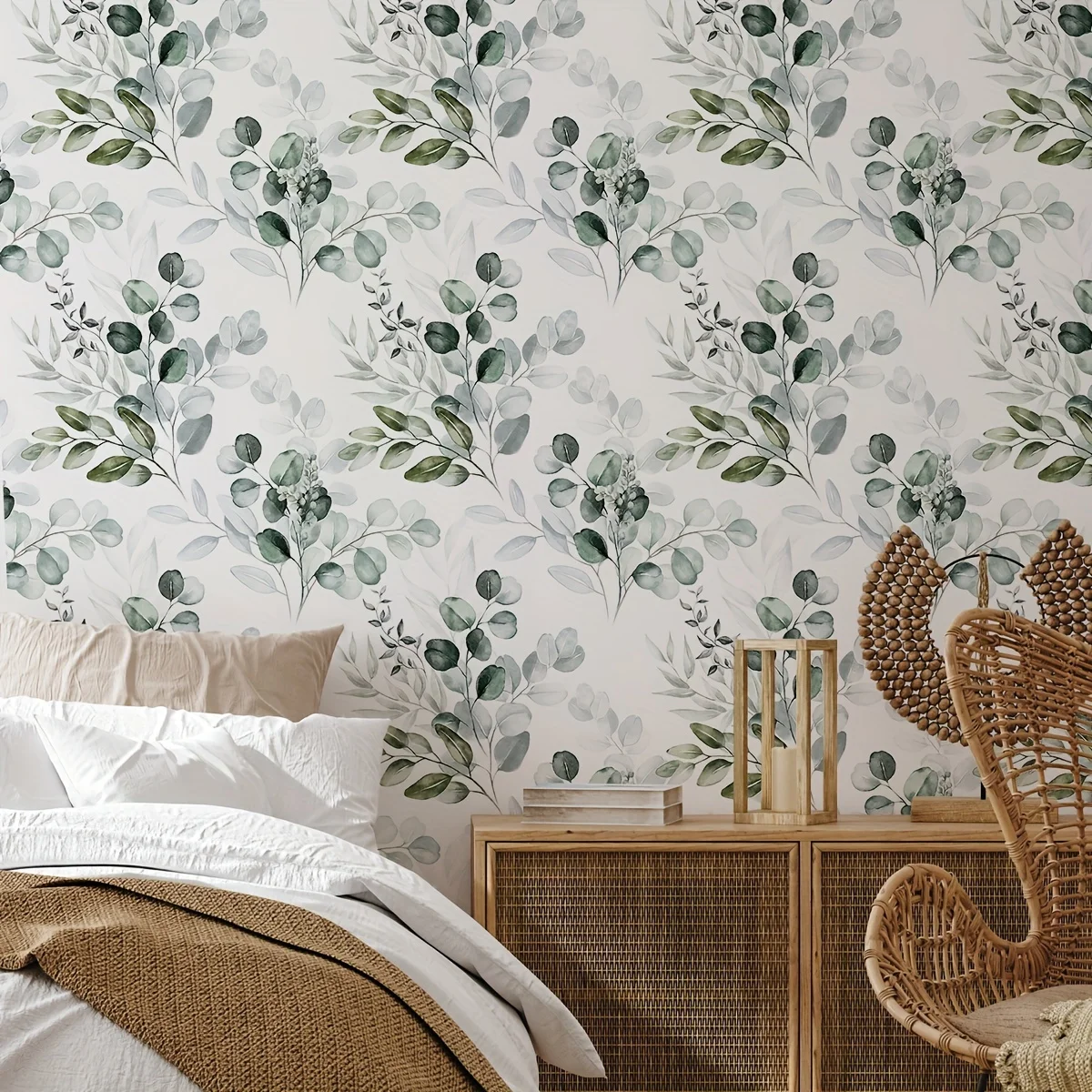 1PC watercolor green tree leaves pattern thickened moisture wallpaper self-adhesive waterproof bedroom background wall seamless