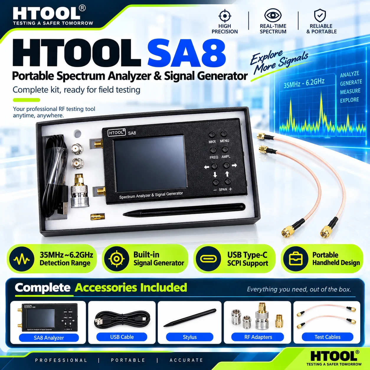 جهاز تحليل الطيف المحمول HTOOL - مراجعة Signal Generator Spectrum Analyzer وسعره