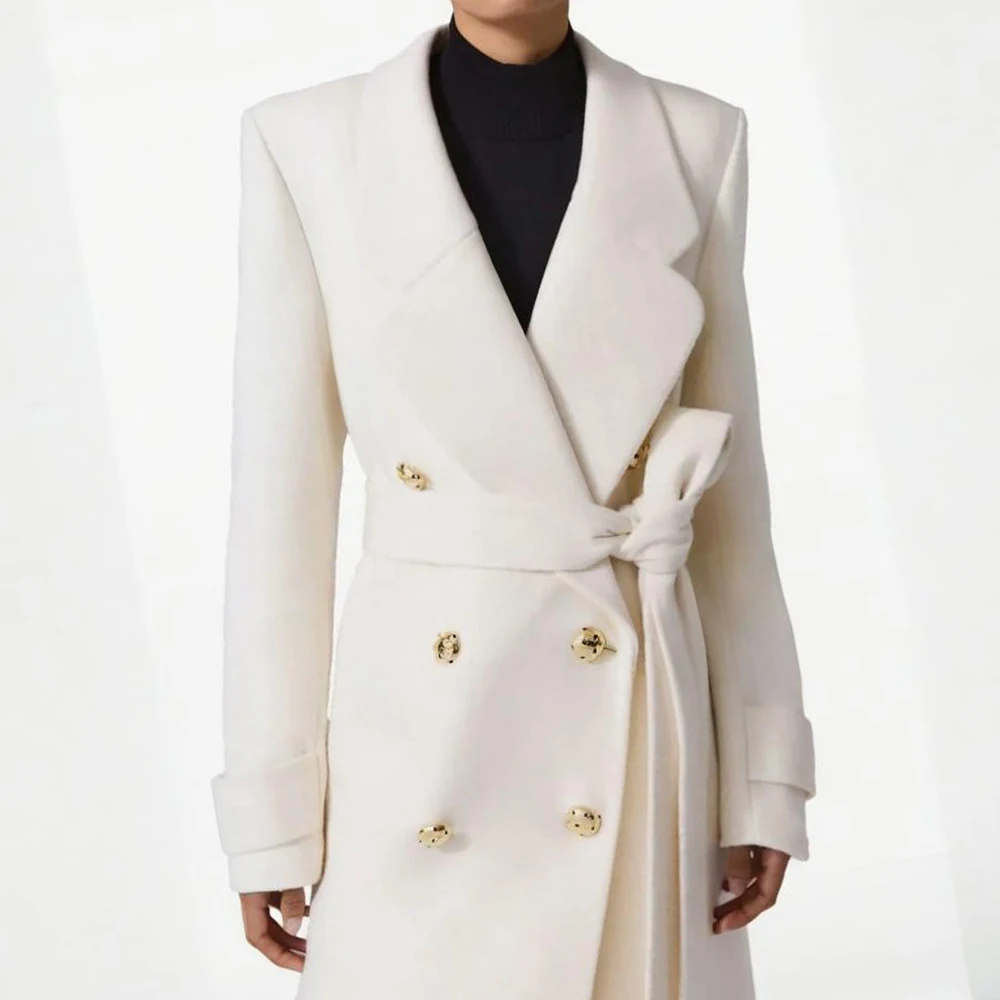 Woolen Overcoat for Women Double Breasted Long Jacket White Women's Suit Blazer for Wedding Cocktail Party Outfits Customize