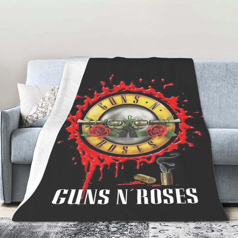 

Custom Blanket Sofa D-Guns N' Roses Microfiber Bedding King Size Warm Bed Fleece Camping Nap Fluffy Soft Blankets for Winter