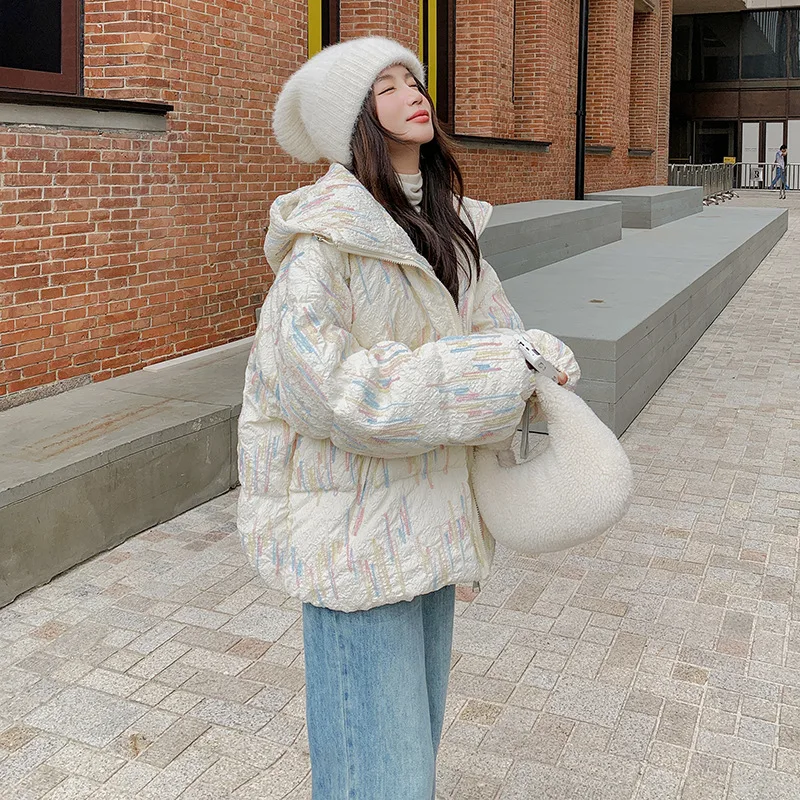 Winter small fragrance style pressure wrinkled bread cotton jacket women loose and thick warm design sense cotton jacket