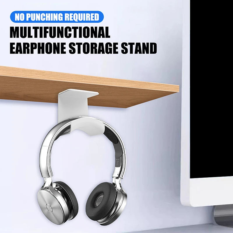 Universal Headphone Stand Adhesive Plastic Wall Mount Hanger Under Desk Headset Rack Holder Support For Gaming Earphone Bracket view 4