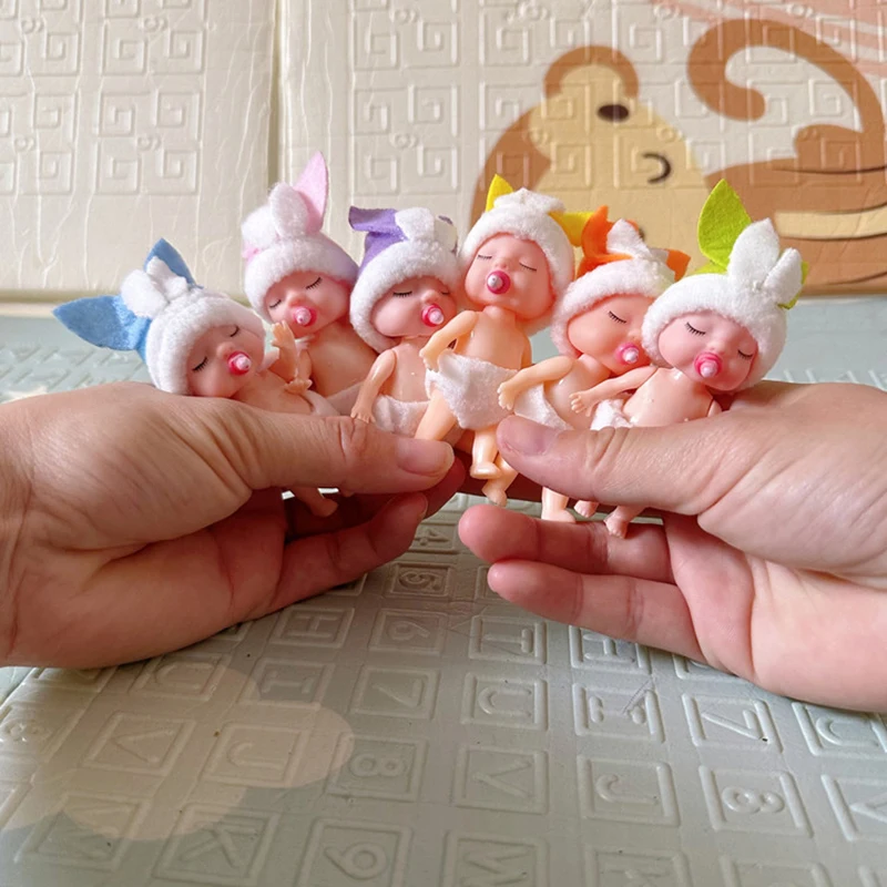 1Pc Cute Sleeping Simulated Rabbit Baby Elves Dolls With Dummy Movable Arms Legs Dollhouse Miniature Accessories