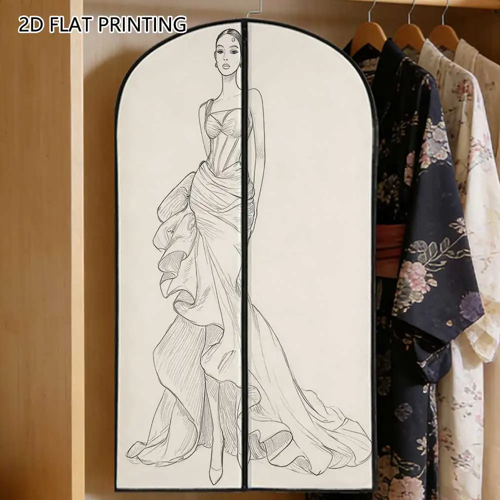 1pc Evening Gown Sketch Compressed Dust Cover Clothes Compression Hanging Storage Bag Household Wardrobe Organizer