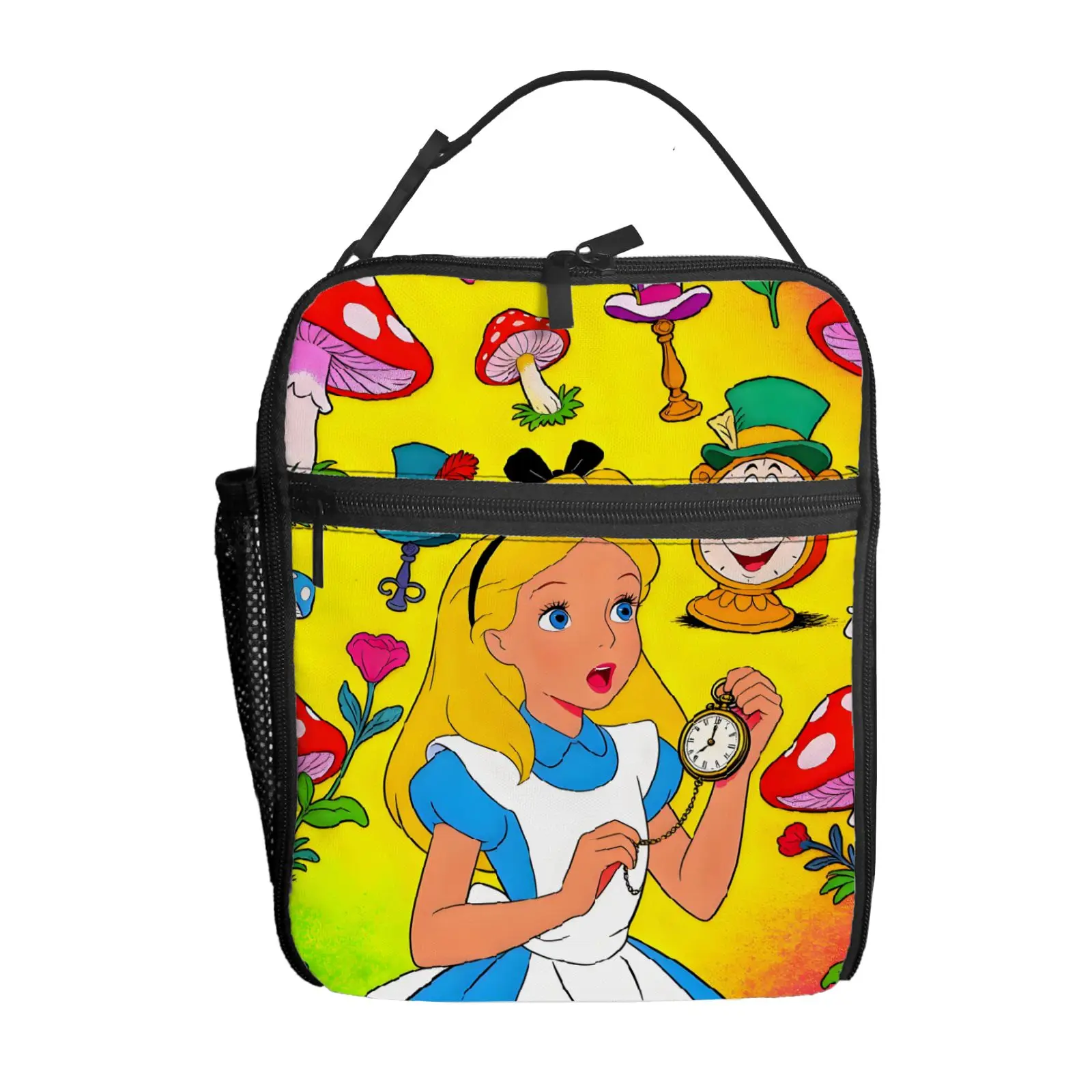 

1 шт., сумка для обеда с ярким принтом в стиле Алисы, портативная сумка для еды, изысканная и прочная, для поездок на работу