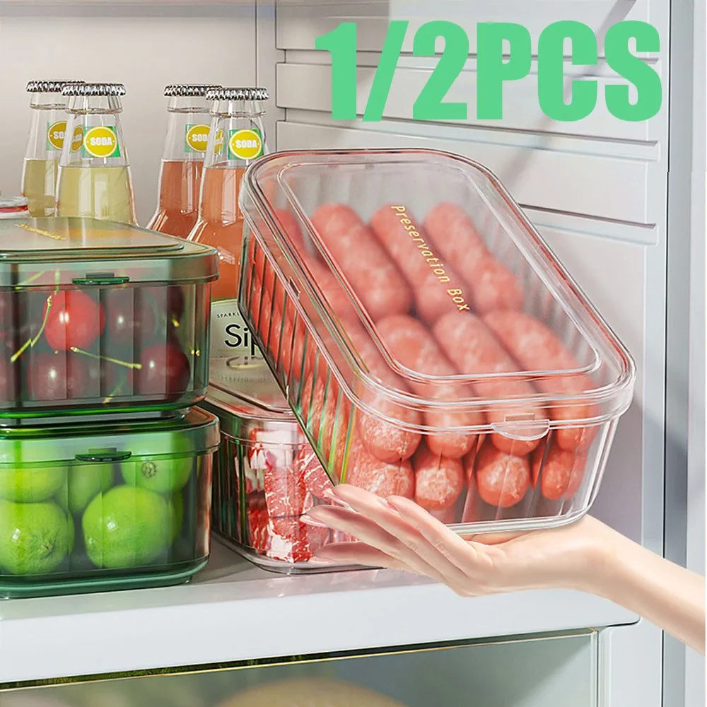 Refrigerator Organizer With Lids Fridge Storage Box Containers 2pcs Fresh Vegetable Fruit Boxes Stackable Kitchen Organizer 2024