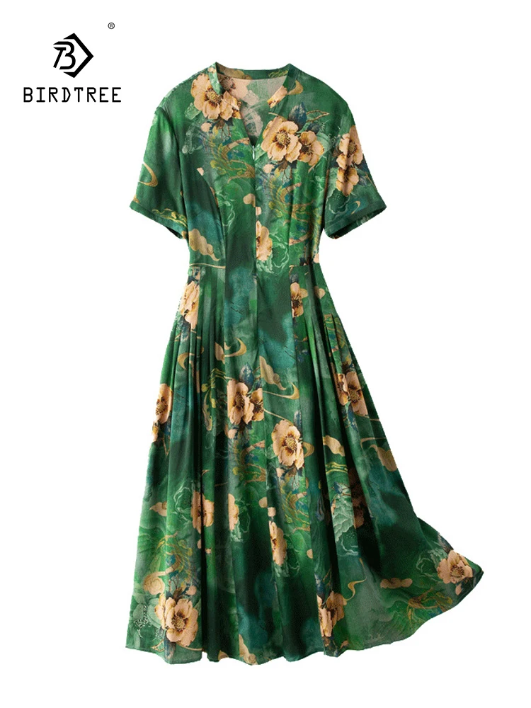 

Birdree 19MM 89.2%Mulberry Silk Printed Vintage Dress Women V-Neck OL Commute Fashion Dresses 2024 Spring Summer New D3D015QC