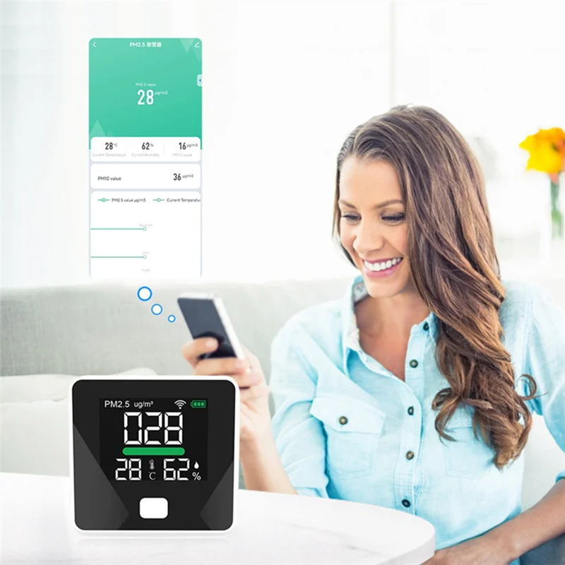 AT77 Tuya WiFi Air Quality Meter PM2.5 Temperature Humidity Tester Portable LED Display for Home Office