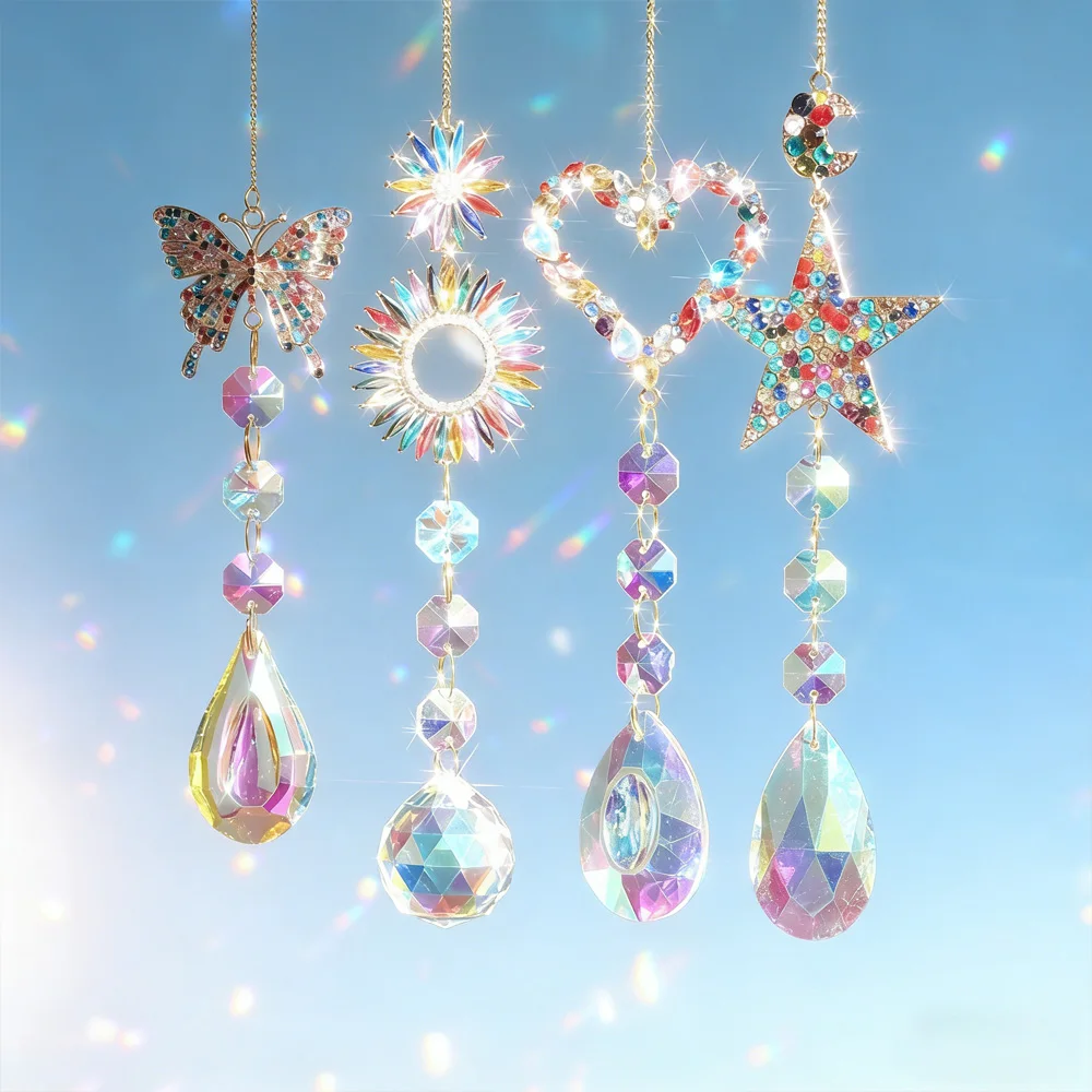 

1pcs Colorful Crystal Wind Chimes Suncatcher Rainbow Chimes Pendant Crystal Healing Home Accessories