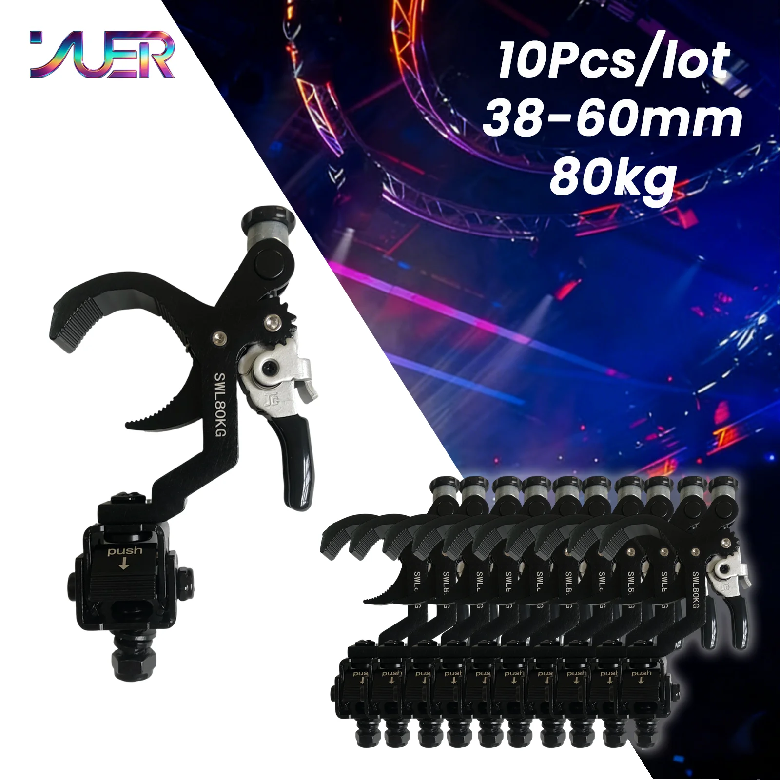 

10Pcs/Lot Aluminum Lighting Clamps 38-60MM Foldable Quick Lock Hook Par Lights Moving Head DJ Disco Stage Lighting Accessories
