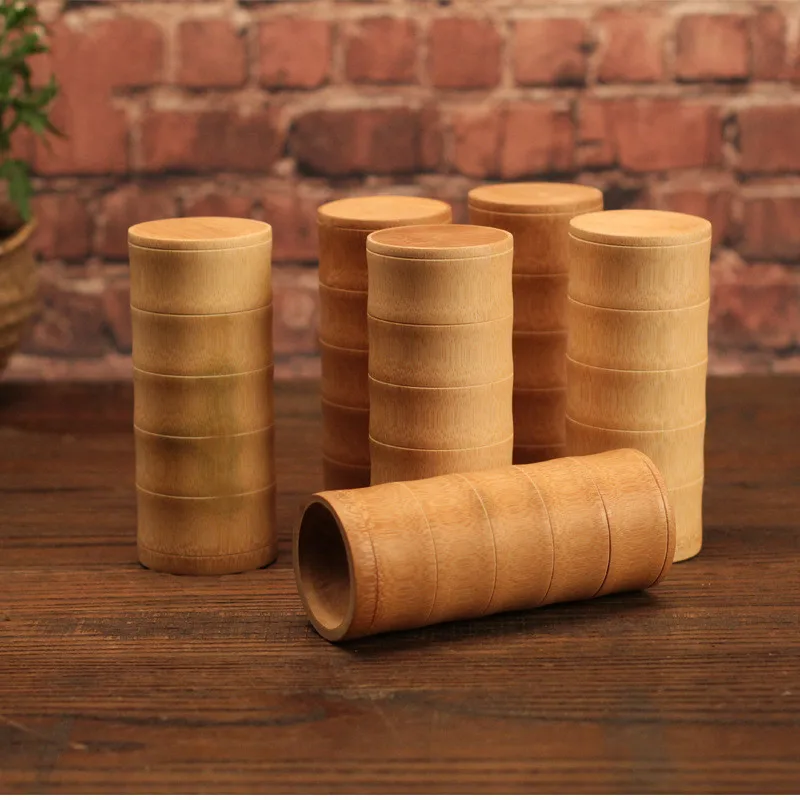 20Pcs/Lot 2 Styles Natural Bamboo Tube Tea Box Airtight Large Container Spice Storage Jar With Lid Wholesale LX4700