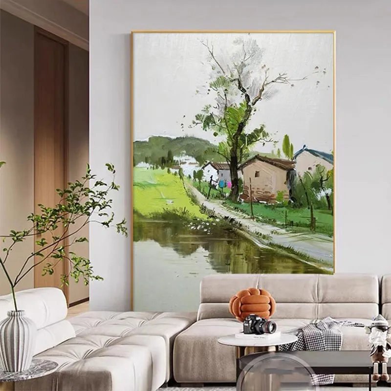 Pastoral Village Canal Kunstdruck – Idyllische ländliche Landschaft Wanddekoration für Wohnzimmer Schlafzimmer, hochwertiges gedrucktes Poster, Unfr