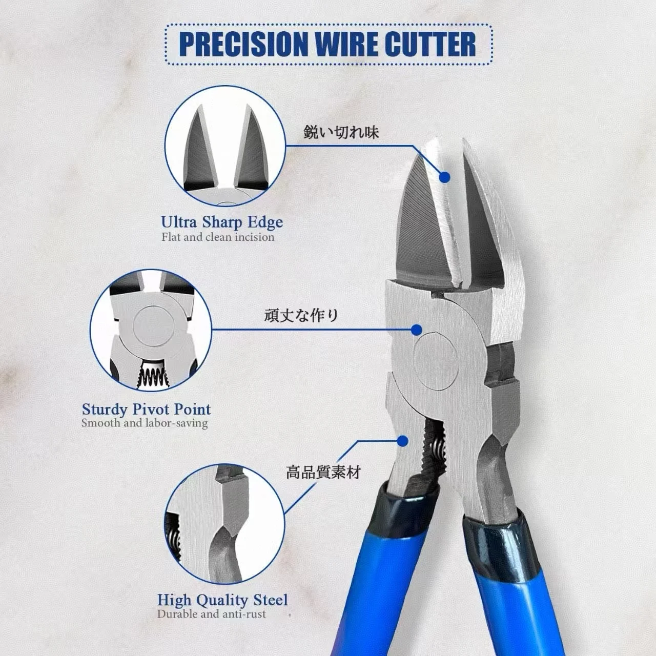 Ultra Sharp Spring Loaded Wire Cutters Precision Flush Side Cutters for Jewelry Crafts Electronics Blue Handle
