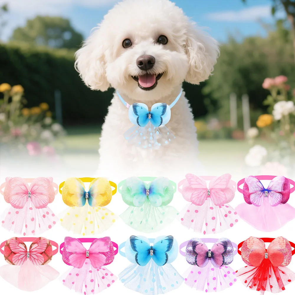5/10PCS Cute Dog Bow Ties Adjustable Butterfly Pet Collars For Dog Neckties Small Puppy Bowknots Lace Pet Grooming Accessories