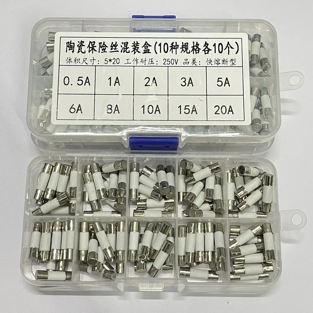 5x20mm 6x30mm 250V Ceramic Fuse0.5A 1A 2A 3A 4A 5A 6A 8A 10A 15A 20A ceramic glass Fuses 100pcs