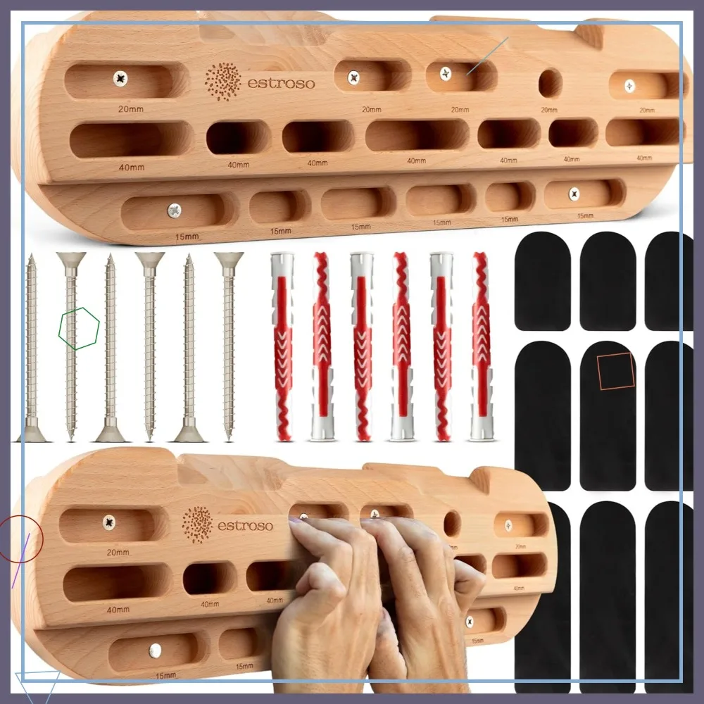 

Wooden Hangboard with Adjustable Grip Depths, Climbing Training Board, Forearm Exerciser, Pull Up Board with Installation Kit