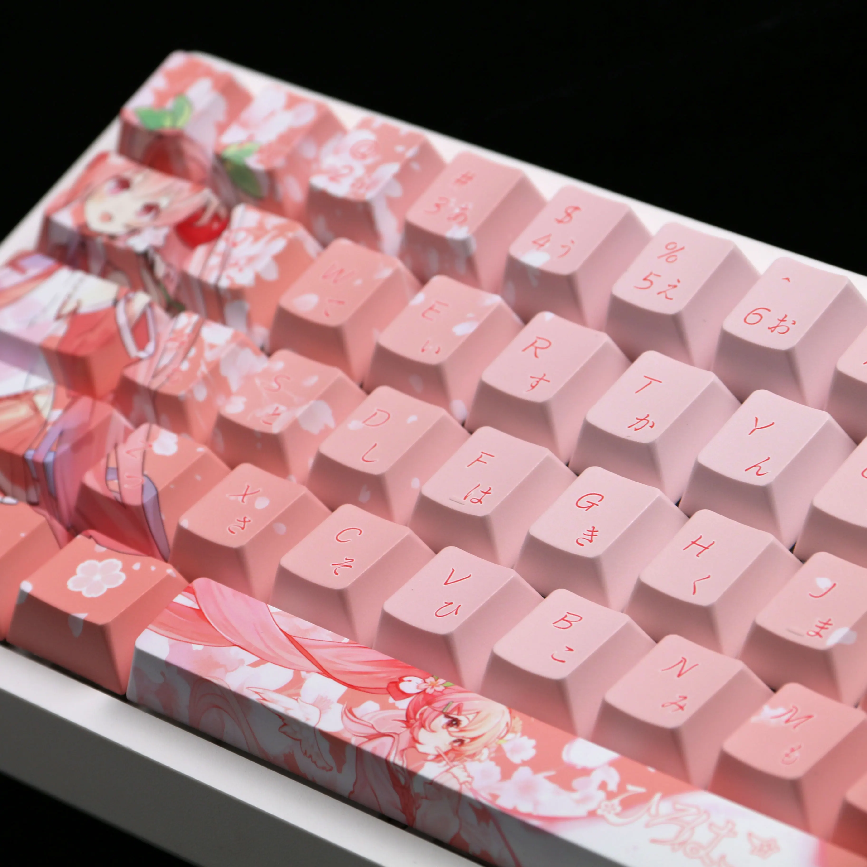 120 Keys Hatsune Sakura Custom Keycaps Chreey PBT Anime Game Side-print Transparent cute Dye-Sub Mechanical Keyboard Pink Keycap