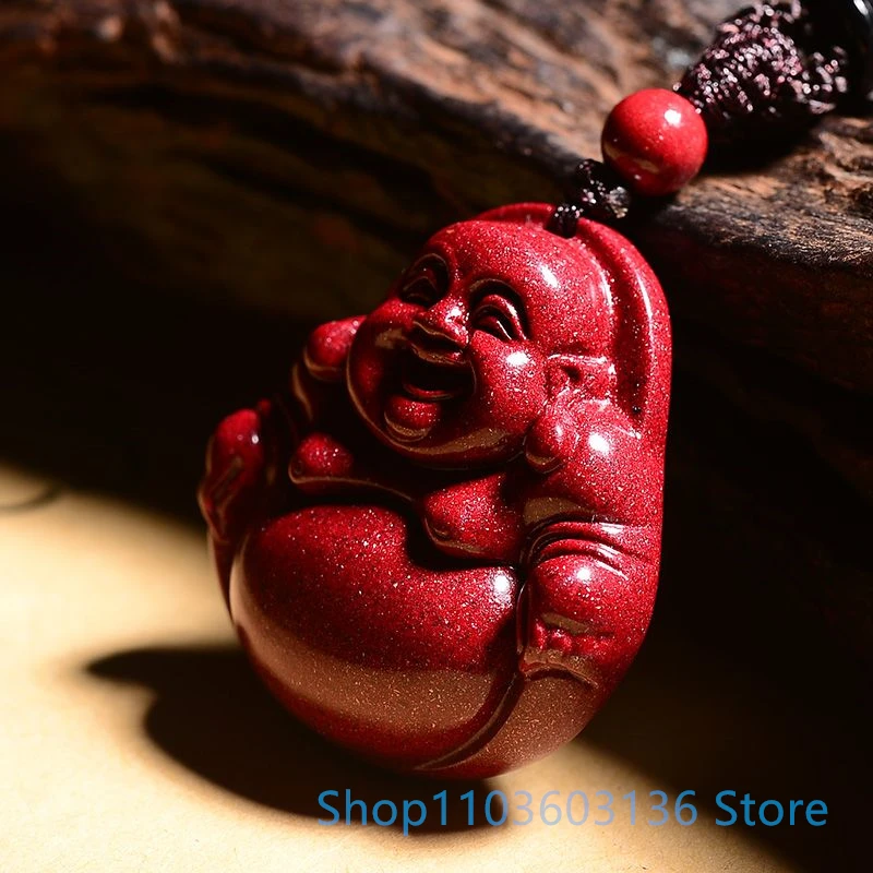 Buddha Smiling Religion Amitabha Pendant Natural Cinnabar 97 Imperial Handmade Cinnaba ethnic style Pendantty Pendant ﻿