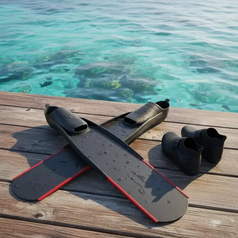 Ultra Long Carbon Fiber Diving Fins for Adults Comfortable Black Snorkeling Freediving Foot Pocket Underwater Features Beach